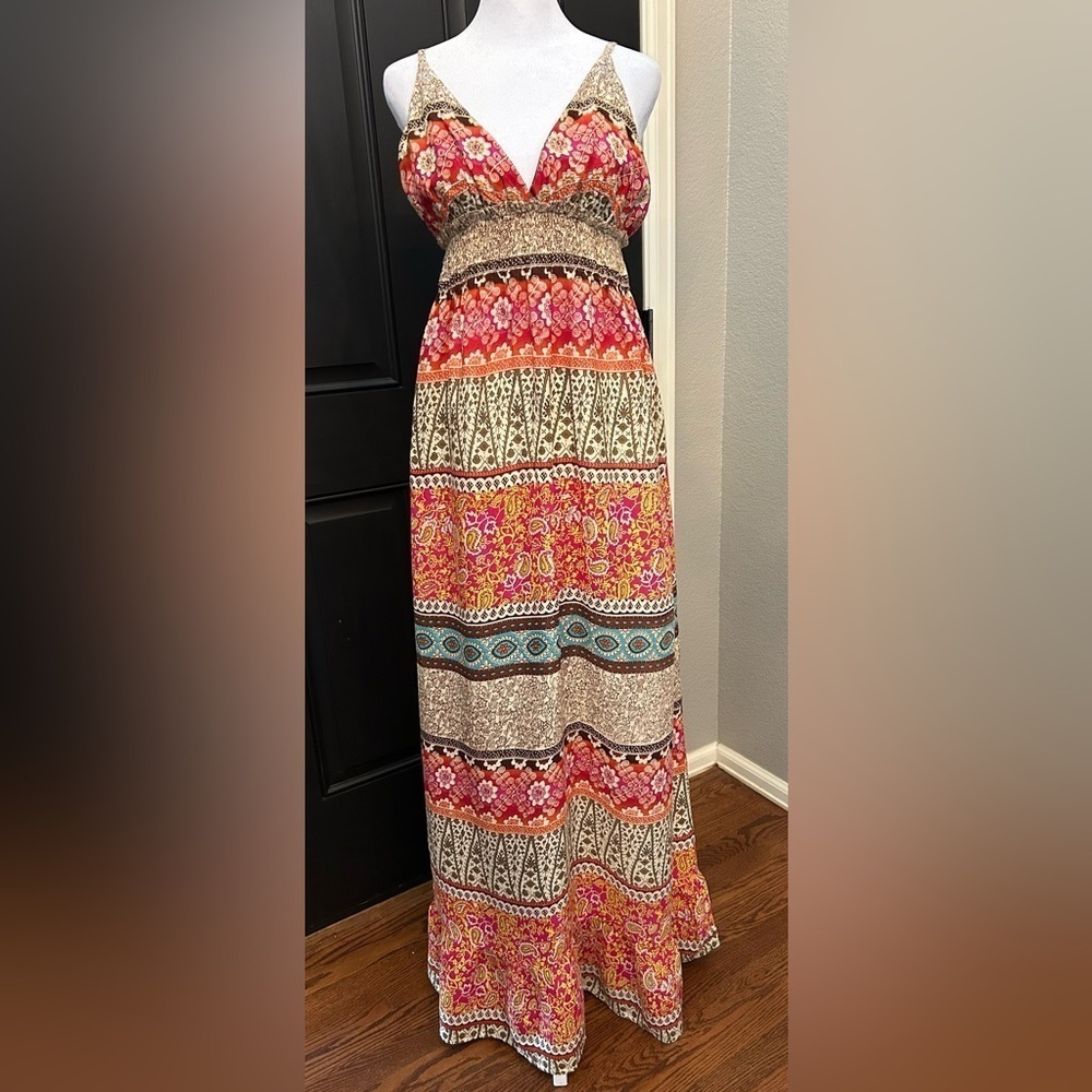 Anthropologie Revolve Boemo Boho Hippie Multi Pattern Maxi Sundress Size M
